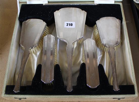 5 piece silver brush set in case